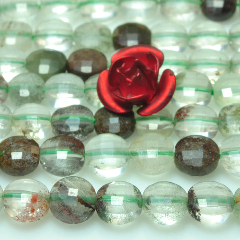 YesBeads natural green Phantom Quartz micro faceted coin loose beads wholesale gemstone jewelry making 4mm 15"