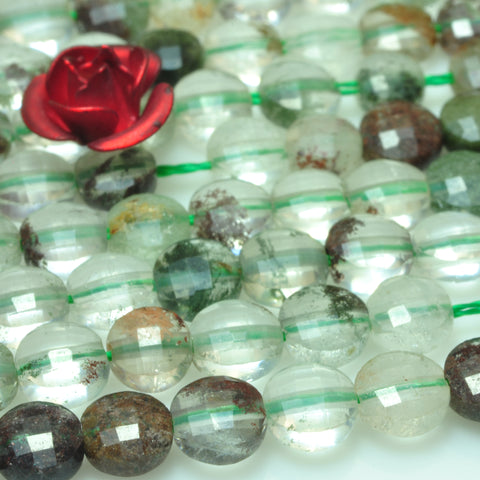 YesBeads natural green Phantom Quartz micro faceted coin loose beads wholesale gemstone jewelry making 4mm 15"