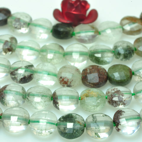 YesBeads natural green Phantom Quartz micro faceted coin loose beads wholesale gemstone jewelry making 4mm 15"