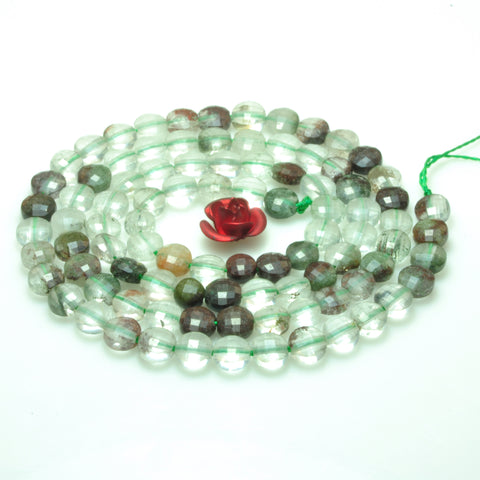 YesBeads natural green Phantom Quartz micro faceted coin loose beads wholesale gemstone jewelry making 4mm 15"