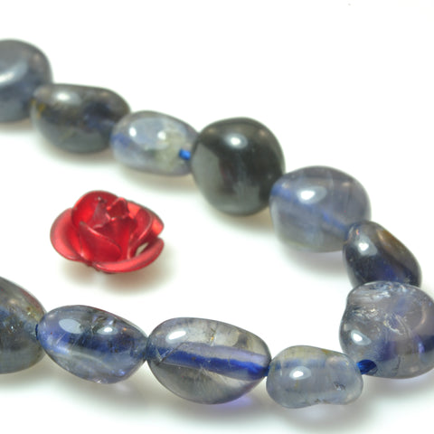 YesBeads natural blue Iolite smooth pebble chip beads gemstone 5-8 mm 15"