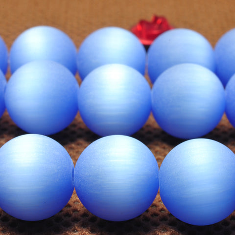 YesBeads Blue Cat Eye matte round beads synthetic cat eyes stone wholesale jewelry 15"