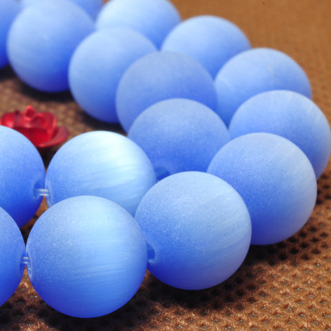 YesBeads Blue Cat Eye matte round beads synthetic cat eyes stone wholesale jewelry 15"