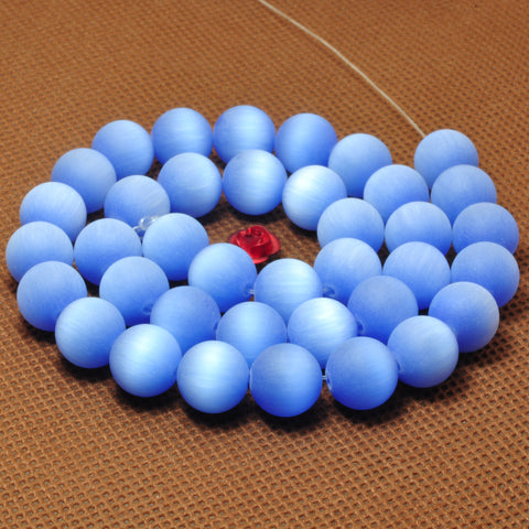 YesBeads Blue Cat Eye matte round beads synthetic cat eyes stone wholesale jewelry 15"