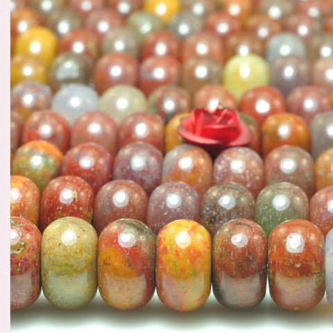 YesBeads natural Indian Agate brown red smooth rondelle beads gemstone 5x8mm 15"