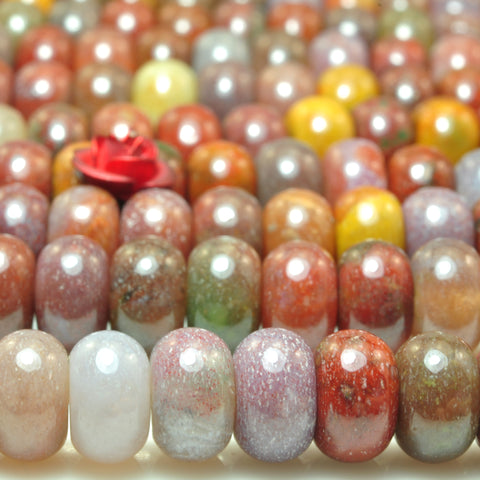 YesBeads natural Indian Agate brown red smooth rondelle beads gemstone 5x8mm 15"