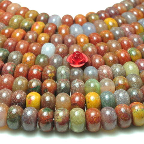 YesBeads natural Indian Agate brown red smooth rondelle beads gemstone 5x8mm 15"