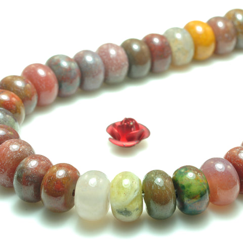 YesBeads natural Indian Agate brown red smooth rondelle beads gemstone 5x8mm 15"