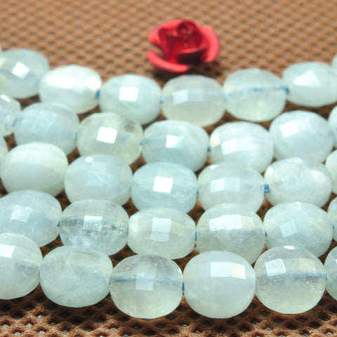 YesBeads Natural Aquamarine gemstone A grade micro faceted coin loose beads wholesale jewelry making 6mm 15"