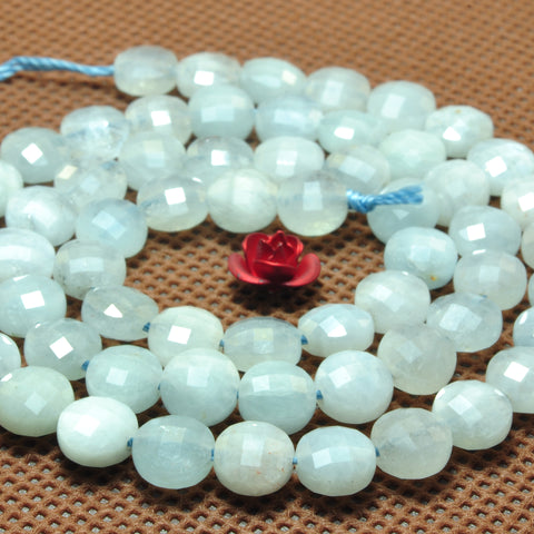 YesBeads Natural Aquamarine gemstone A grade micro faceted coin loose beads wholesale jewelry making 6mm 15"