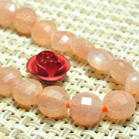 YesBeads natural orange Sunstone micro faceted coin loose beads wholesale gemstone jewelry making 15"full strand
