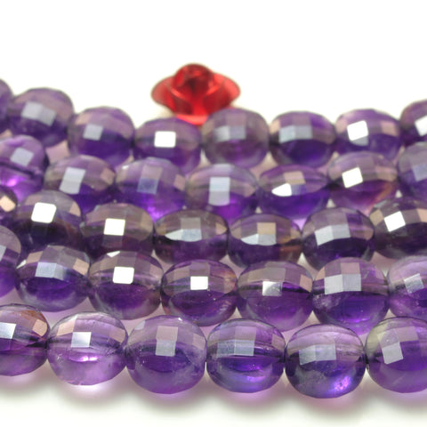 YesBeads Natural Dark Amethyst gemstone micro faceted coin loose beads wholesale jewelry making 15"