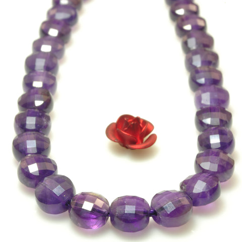YesBeads Natural Dark Amethyst gemstone micro faceted coin loose beads wholesale jewelry making 15"