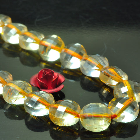 Natural Citrine micro faceted coin loose beads yellow crystal wholesale gemstone jewelry making bracelet necklace diy