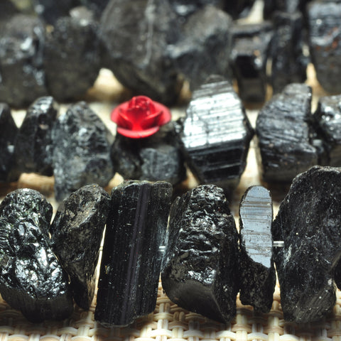 YesBeads natural raw Black Tourmaline rough nugget chunks chip beads wholesale gemstone 15"