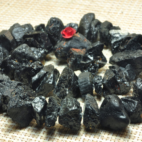 YesBeads natural raw Black Tourmaline rough nugget chunks chip beads wholesale gemstone 15"