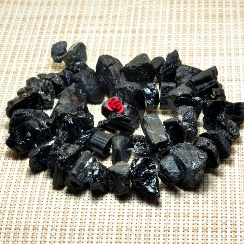 YesBeads natural raw Black Tourmaline rough nugget chunks chip beads wholesale gemstone 15"