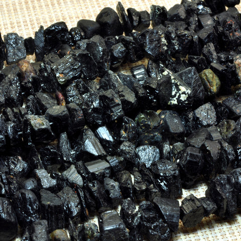 YesBeads natural raw Black Tourmaline rough nugget chunks chip beads wholesale gemstone 15"