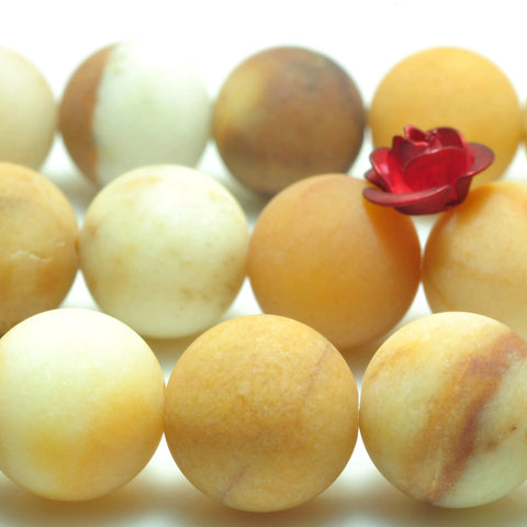 YesBeads Natural Yellow Jade matte loose round beads wholesale gemstone jewelry making 15''