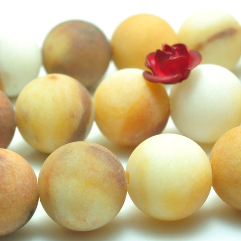 YesBeads Natural Yellow Jade matte loose round beads wholesale gemstone jewelry making 15''