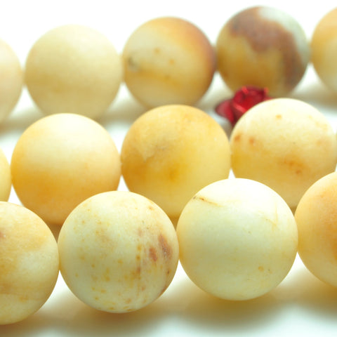 YesBeads Natural Yellow Jade matte loose round beads wholesale gemstone jewelry making 15''