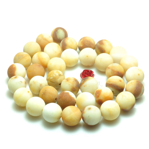 YesBeads Natural Yellow Jade matte loose round beads wholesale gemstone jewelry making 15''