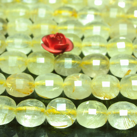 YesBeads natural golden rutilated quartz faceted coin loose beads wholesale yellow gemstone 6mm
