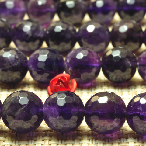 YesBeads Natural dark Amethyst faceted round loose beads wholesale gemstone jewelry 8mm-12mm 15"