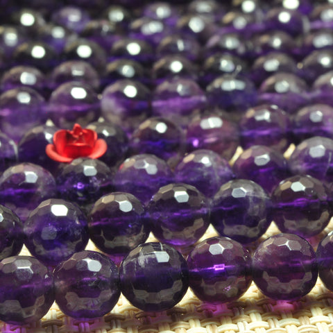 YesBeads Natural dark Amethyst faceted round loose beads wholesale gemstone jewelry 8mm-12mm 15"
