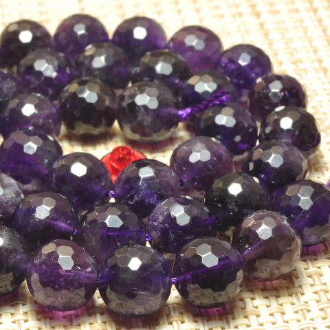 YesBeads Natural dark Amethyst faceted round loose beads wholesale gemstone jewelry 8mm-12mm 15"