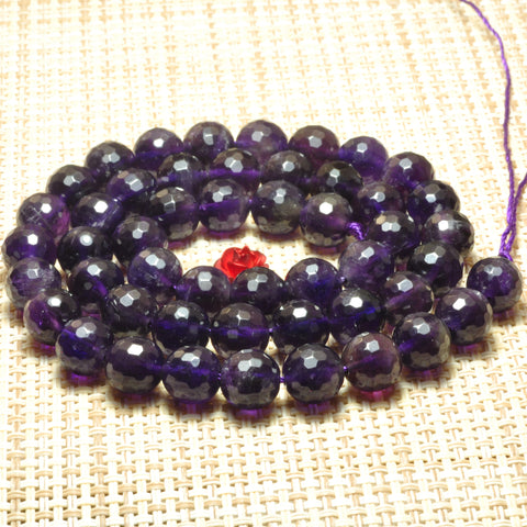 YesBeads Natural dark Amethyst faceted round loose beads wholesale gemstone jewelry 8mm-12mm 15"