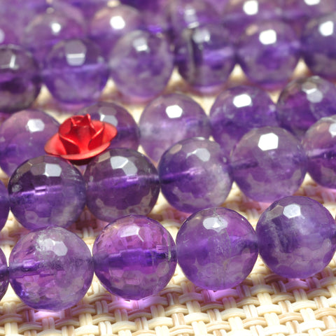 YesBeads Natural Amethyst faceted round loose beads wholesale gemstone jewelry making 8mm 15"