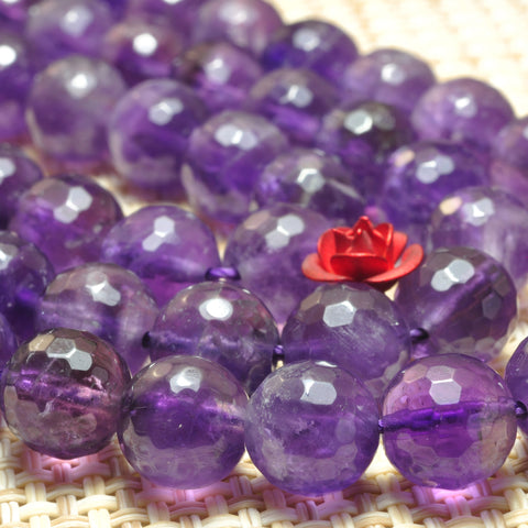 YesBeads Natural Amethyst faceted round loose beads wholesale gemstone jewelry making 8mm 15"