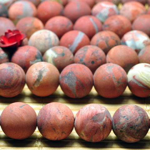 YesBeads Natural Red Brecciated Jasper matte round beads wholesale gemstone jewelry 15"
