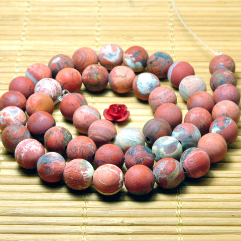 YesBeads Natural Red Brecciated Jasper matte round beads wholesale gemstone jewelry 15"