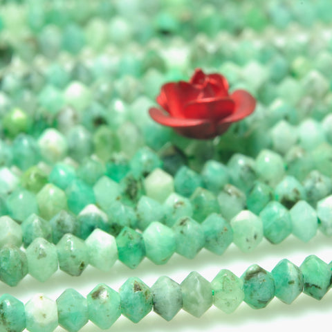 YesBeads Natural Green Emerald gemstone micro faceted disc rondelle loose beads wholesale jewelry making 2x3mm 15"