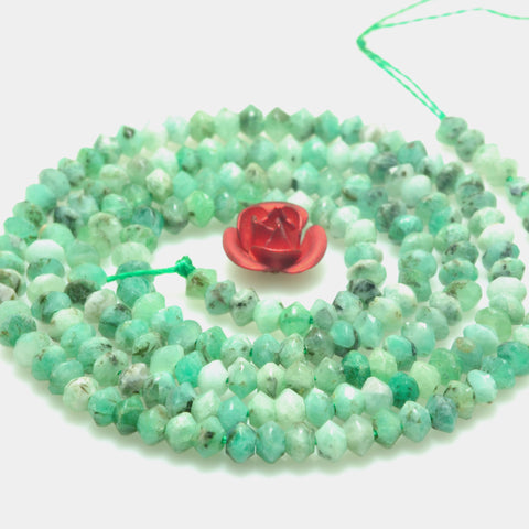 YesBeads Natural Green Emerald gemstone micro faceted disc rondelle loose beads wholesale jewelry making 2x3mm 15"