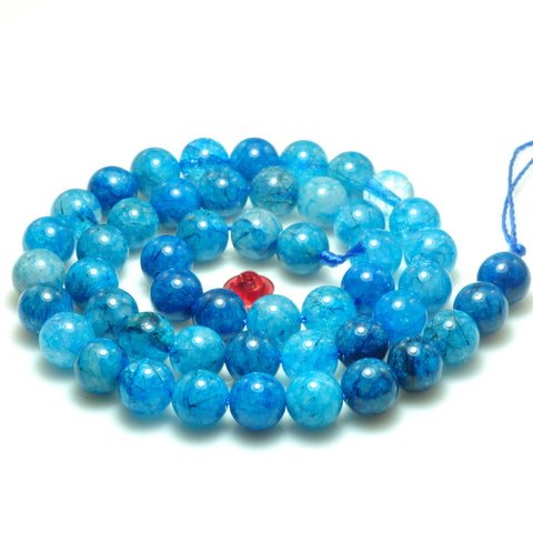 YesBeads Blue Rutilated Quartz smooth round beads gemstone 8-12mm 15"