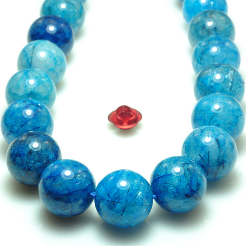 YesBeads Blue Rutilated Quartz smooth round beads gemstone 8-12mm 15"