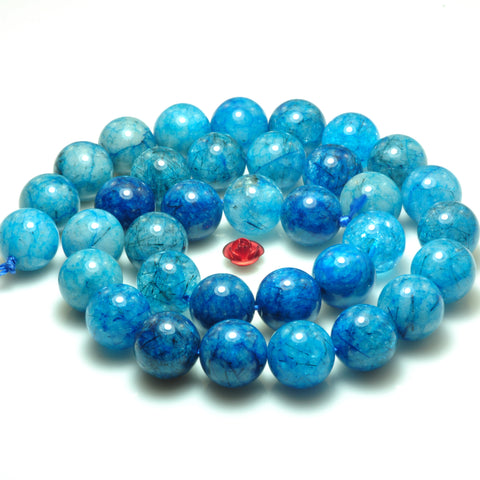 YesBeads Blue Rutilated Quartz smooth round beads gemstone 8-12mm 15"