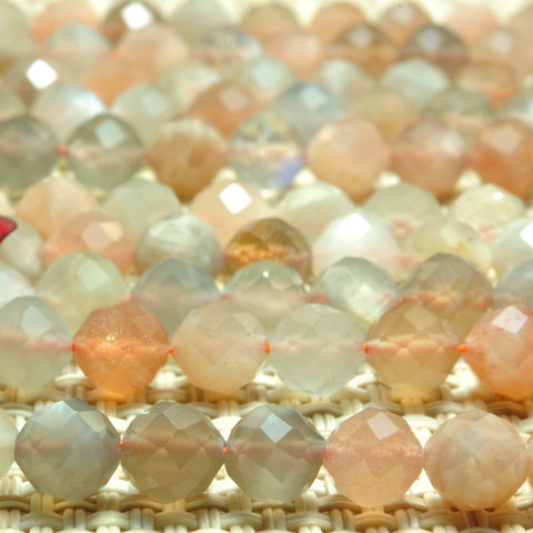 YesBeads Natural Rainbow Moonstone faceted round beads gemstone wholesale 15"