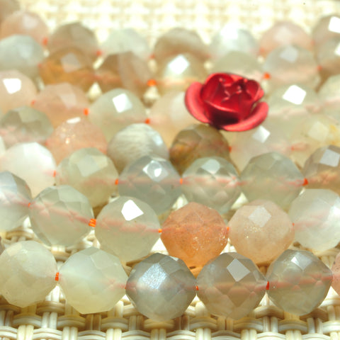 YesBeads Natural Rainbow Moonstone faceted round beads gemstone wholesale 15"