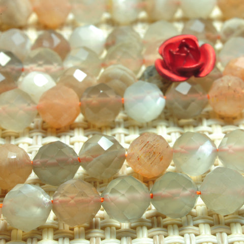 YesBeads Natural Rainbow Moonstone faceted round beads gemstone wholesale 15"