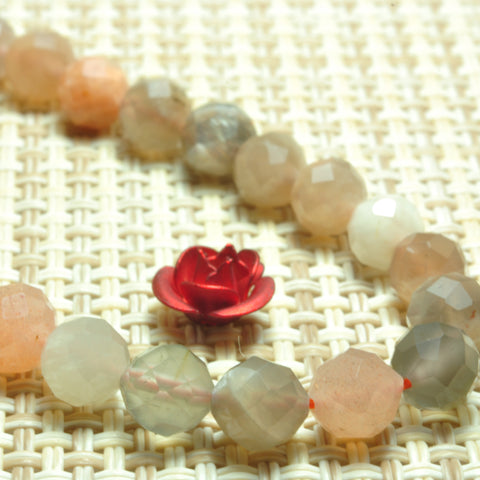 YesBeads Natural Rainbow Moonstone faceted round beads gemstone wholesale 15"