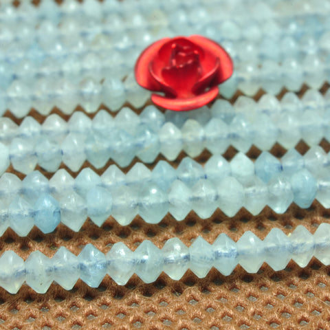 YesBeads natural blue Aquamarine micro faceted disc rondelle beads gemstone 2x3mm 15"