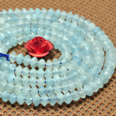 YesBeads natural blue Aquamarine micro faceted disc rondelle beads gemstone 2x3mm 15"