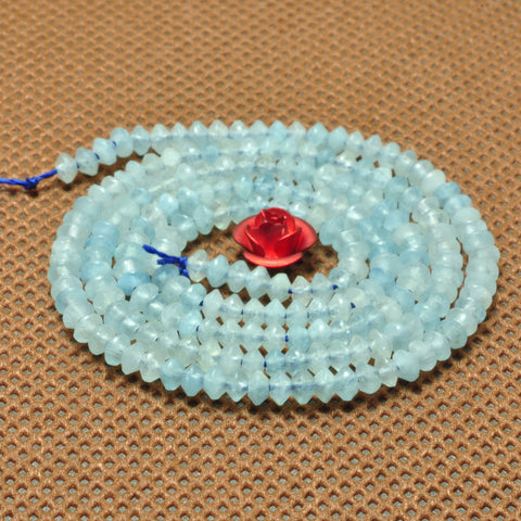 YesBeads natural blue Aquamarine micro faceted disc rondelle beads gemstone 2x3mm 15"