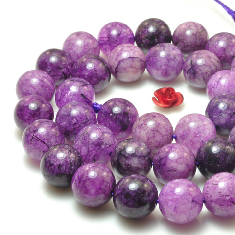 YesBeads Purple Rutilated Quartz smooth round beads gemstone 8-12mm 15"