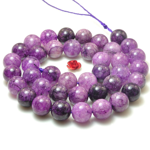 YesBeads Purple Rutilated Quartz smooth round beads gemstone 8-12mm 15"