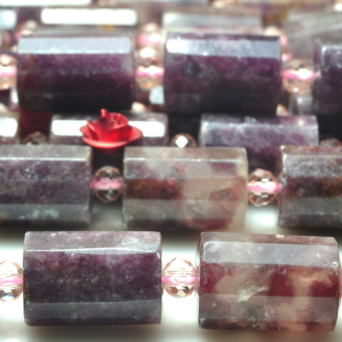 YesBeads Natural Purple Lepidolite gemstone faceted tube beads 10x14mm 15"